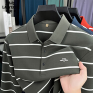 老爺車(chē)（LAOYECHE）不縮水條紋男士長(cháng)袖T恤翻領(lǐng)本命年紅色春秋款POLO衫中老年爸爸裝 BS-25635軍綠 L 推薦125-140斤