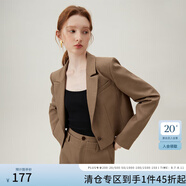范思藍(lán)恩設(shè)計(jì)感短款小西裝外套女春裝職業(yè)面試西服套裝24FS11162 樺木棕-西裝 L
