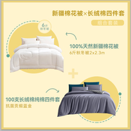 京東京造 經(jīng)典棉花套裝【經(jīng)典棉花冬被+60支貢緞四件套】1.5m床