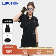 FILA FUSION斐樂(lè )潮牌女裝連衣裙2024夏季新款時(shí)尚休閑裙子 正黑色-BK 160/80A/S