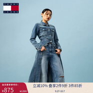 TOMMY JEANS25新款夏季女裝純棉復古鉚釘排扣翻領(lǐng)牛仔長(cháng)裙連衣裙