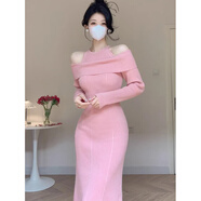 jane Deiune配大衣露肩裙子女秋冬季輕奢感打底內(nèi)搭毛衣 皮粉色【衣服女_釣系約會(huì)裙_韓系氛圍感穿搭_超好看 S