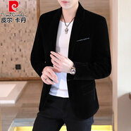 皮爾卡丹（pierre cardin）男士休閑燈芯絨西裝男2025韓版修身金絲平絨小西服單西上衣外套潮 A1961黑色絲絨西服 2XL