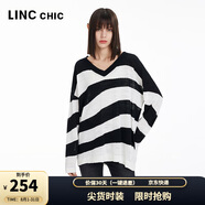 金羽杰洋氣橫條紋寬松針織衫女中長款春秋季新款女裝罩衫上衣S241SW126Y