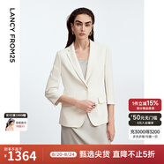 朗姿三醋酸Basic衣櫥白色女士小西裝外套夏新款西服明星同款 米白色3 XL