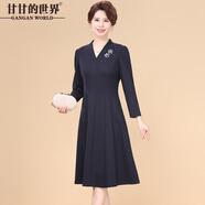 甘甘的世界2025秋季新款時(shí)尚洋氣印花中長(cháng)款女士連衣裙甘夫人氣質(zhì)裙子 藍色 3XL 適合140-155斤