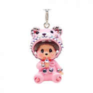 萌趣趣（Monchhichi）曾稱(chēng)蒙奇奇專(zhuān)柜水晶公仔項鏈手鏈吊墜大頭掛件鑰匙鏈 粉熊