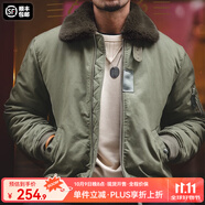 馬登工裝美式復(fù)古B15飛行員棉服夾克男保暖毛領(lǐng)加厚棉衣秋冬男士外套 綠色 L