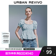 UR七夕2025夏季新款女裝拼接蕾絲打攬設(shè)計短袖罩衫襯衫UYY250032 淡藍 (面料微透) M