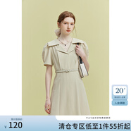范思藍(lán)恩23FS12427法式翻領(lǐng)收腰氣質(zhì)通勤感小眾設(shè)計(jì)連衣裙夏新款 黃卡其 M