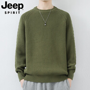 JEEP SPIRIT純棉毛衣男冬季寬松圓領(lǐng)針織衫軟糯純色感線(xiàn)衫加厚內搭線(xiàn)衣 中綠 L 120-140斤