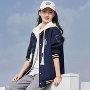 木清清卡通刺繡拼色棒球服外套女春秋冬學(xué)生寬松學(xué)院風(fēng)甜美減齡百搭夾克 6057#藏青色 L (110-125斤)