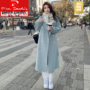 皮爾卡丹（pierre cardin）雙面羊毛大衣100%女2025年秋冬新款韓版寬松中長款赫本羊毛呢外套 嘉興雙面呢大衣煙藍(lán)色 S 濮院雙面絨大衣
