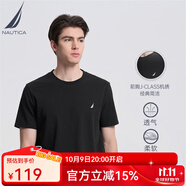 諾帝卡（NAUTICA）男裝夏季款多色全棉親膚舒適易打理休閑圓領(lǐng)短袖T恤男TE3220 黑色0TB（232） 2XL