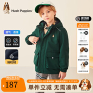 暇步士（Hush Puppies）童裝兒童厚風(fēng)衣冬季新款男女大童純色搖粒絨外套時尚厚風(fēng)衣 叢林綠 160 cm