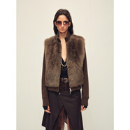 付智恩絲滑可可 進(jìn)口托斯卡納直毛拼接可拆卸針織袖立領(lǐng)皮草外套 可可棕 M