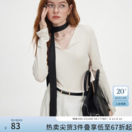 范思藍(lán)恩秋季V領(lǐng)套頭百搭長袖針織T恤女秋季2024新款通勤修身針織衫上衣 奶杏色 M
