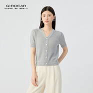 哥弟（GIRDEAR）女裝2025新款V領(lǐng)短袖亞麻針織開(kāi)衫女148020 水滴灰 M (3)