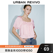 UR夏季新款女裝溫柔氣質(zhì)系帶燈籠袖短款罩衫襯衫UWG240085 裸粉 XS