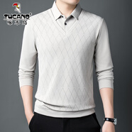 啄木鳥(niǎo)秋裝純棉長(cháng)袖t恤男中年寬松圓領(lǐng)薄款打底衫中老年春秋款條紋上衣T 82350米白 M 100-120斤