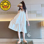 G.DUCKKIDS女童連衣裙夏季韓版兒童中大童無袖A字裙小女孩時髦洋氣吊帶裙子 白色 130 cm
