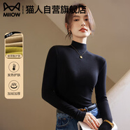 貓人（MiiOW）半高領(lǐng)打底衫女2024新款加絨加厚秋冬德絨黑色內搭長(cháng)袖毛衣針織衫