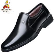 稻草人（MEXICAN）男士皮鞋真皮休閑英倫2025春秋季新品中年軟底軟皮男款透氣男鞋 2911黑色加絨款 40