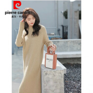 皮爾卡丹（pierre cardin）法式復古高領(lǐng)麻花針織連衣裙女秋冬寬松配大衣毛衣內搭打底長(cháng)裙子 卡其色 2XL 建議125-135斤