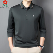 夢(mèng)特嬌（MONTAGUT）春秋長(cháng)袖桑蠶絲翻領(lǐng)T恤中老年時(shí)尚寬松顯瘦免燙抗皺POLO衫 YJDS8807-軍綠 M 165【建議100-115斤】