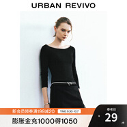 UR秋季新款女裝蕾絲花邊打底外穿修身長(cháng)袖T恤UYY440035 黑色 XL