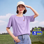 拓路者短袖女春夏季純棉寬松簡(jiǎn)約運動(dòng)休閑學(xué)生圓領(lǐng)打底t恤女裝半袖上衣 紫羅蘭 M