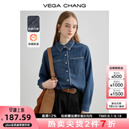 VEGA CHANG加絨牛仔襯衫女2025年秋冬新款寬松顯瘦長袖牛仔上衣 波塞冬藍（加絨） L