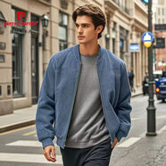 皮爾卡丹（pierre cardin）秋冬男士麂皮絨立領(lǐng)夾克男寬松復古拉鏈開(kāi)衫外套潮流時(shí)尚男士夾克 蔚藍色 2XL