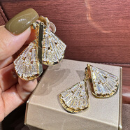 夸張金色鑲鉆三角形耳環(huán)925銀針前后戴耳墜復古耳飾高級感百搭 金色三角形