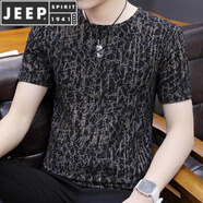 JEEP SPIRIT冰絲短袖T恤男夏天青年個(gè)性潮流韓版學(xué)生圓領(lǐng)印花上衣衫 單件裝【豎條】 XL