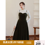 獨束大碼女裝絲絨吊帶連衣裙女冬裝新款胖mm法式氣質(zhì)背帶裙顯瘦 橄欖綠 XL