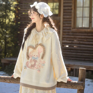 森女部落甜美風(fēng)撞色設計感圓領(lǐng)針織衫女2025新款秋冬百搭寬松毛衣 米白色針織衫 S 模特碼