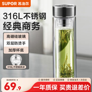 蘇泊爾（SUPOR）玻璃杯大容量商務(wù)辦公杯泡茶杯雙層加厚玻璃水杯車(chē)載杯子 閃耀黑 380ml