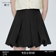 糖力【商場(chǎng)同款】減齡少女花苞裙夏新款高腰百褶半身裙短裙女 黑色 S