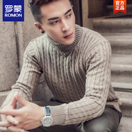 羅蒙（ROMON）秋冬季高領(lǐng)毛衣男士純棉針織衫學(xué)生修身韓版粗針加絨加厚打底衫男 淺棕色【粗針】 厚款 3XL 適合155-175斤