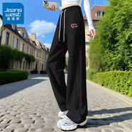真維斯（Jeanswest）直筒闊腿褲女簡(jiǎn)約百搭休閑褲2025新款春秋季高腰顯瘦分割運動(dòng)褲 黑色 粉色涂鴉_K S