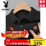 花花公子（PLAYBOY）2025春秋純棉長袖T恤男翻領(lǐng)Polo衫休閑上衣打底衫 A8834黑色 M 建議95-110斤
