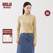 無(wú)印良品（MUJI）女式 起毛羅紋編織半高領(lǐng)長(cháng)袖T恤上衣打底衫女內搭春秋新品 淺黃色 S （155/80A）