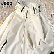 JEEP SPIRIT吉普外套男士夾克春秋季潮流時(shí)尚連帽戶(hù)外運動(dòng)沖鋒衣男裝 米白色L