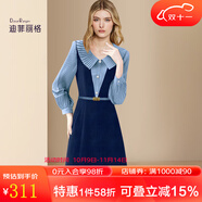 迪菲麗格娃娃領(lǐng)氣質(zhì)假兩件連衣裙女2025春季新款收腰顯瘦撞色裙子 圖片色 S