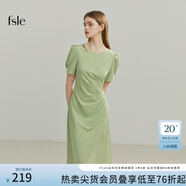范思藍(lán)恩黑色氣質(zhì)通勤短袖連衣裙女夏季短袖法式收腰顯瘦裙子2038 香草綠 S