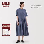 無(wú)印良品（MUJI）女式 漢麻 棉 短袖連衣裙 女裝裙子25年夏季寬松透氣長(cháng)裙BC2MJC5S 煙熏藍色 L （165/88A）