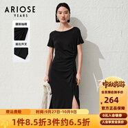 艾諾絲雅詩(shī)【商場(chǎng)同款】夏季新品通勤經(jīng)典簡(jiǎn)約收腰開(kāi)衩連衣裙30439698 黑色 M