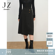 玖姿·安娜蔻法式復(fù)古松緊羊毛褶皺半身裙腰裙女冬款 素黑 L