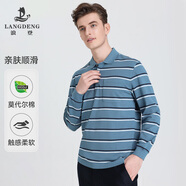 浪登長(zhǎng)袖T恤男春季含莫代爾棉翻領(lǐng)條紋彈力爸爸裝保羅衫 淺藍(lán)色 M （170/88A）